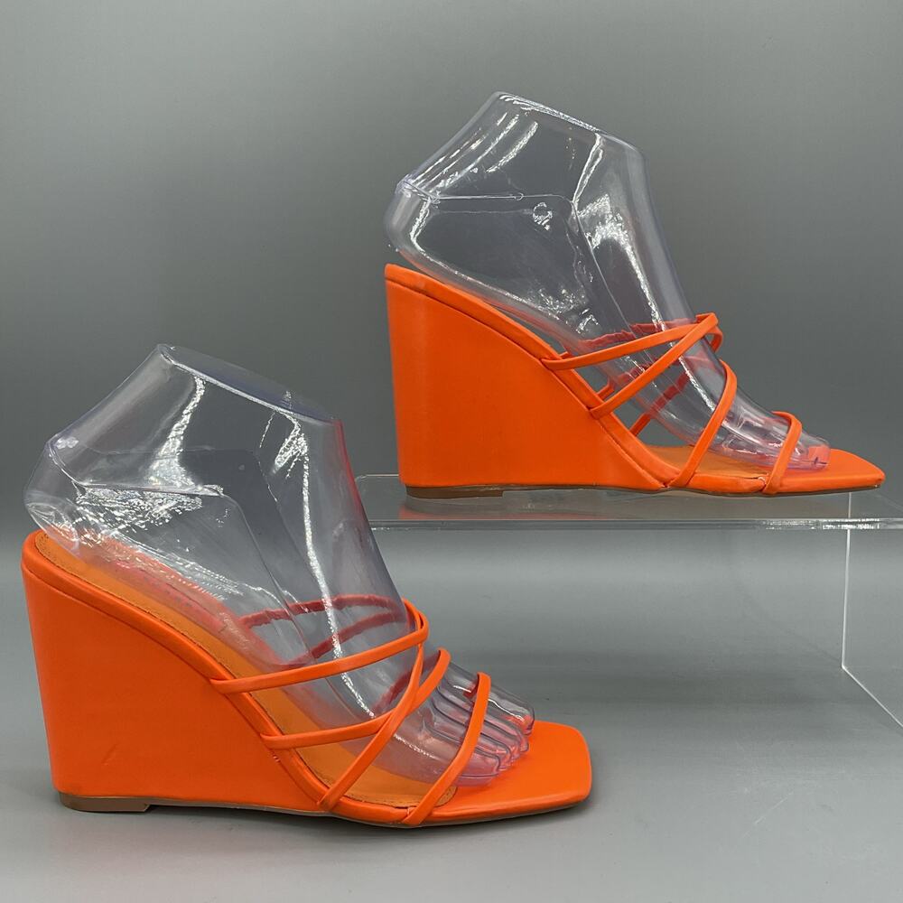 NEW TopShop Women’s Rocco Strappy Wedge Heel Sandals Orange Size 6